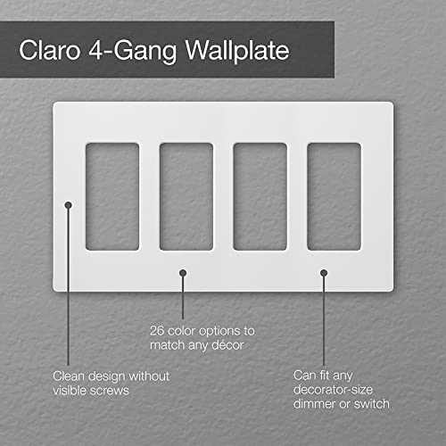 Lutron Claro 4 Gang Decorator/Rocker Wallplate, Gloss, White (1-Pack) | CW-4-WH