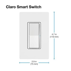 Lutron Claro Smart Switch with Wallplate for Caséta Smart Lighting, for On/Off Control of Lights or Fans | Neutral Wire Required | DVRFW-5NS-WH-A | White