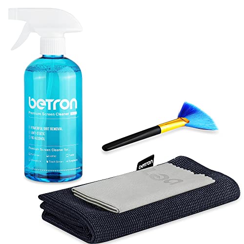 Betron TV Screen Cleaner Including Microfibre Clothes and Dust Brush for LED HDTVs PC Monitors E-Readers Tablets Laptops Smartphone HD Displays Camera Lenses 500ml