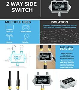 STEREN Coaxial Cable Splitter - Coax A B Switch - Coax Splitter 2 Way Two Way Splitter - A B Switch - 2 Way Coaxial Cable Splitter - Coax Cable Splitter - 2 Way A/B Slide Switch - 1 Pack 200-310