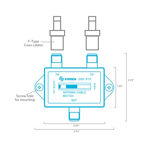 STEREN Coaxial Cable Splitter - Coax A B Switch - Coax Splitter 2 Way Two Way Splitter - A B Switch - 2 Way Coaxial Cable Splitter - Coax Cable Splitter - 2 Way A/B Slide Switch - 1 Pack 200-310