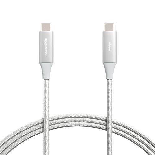 Amazon Basics Aluminum Braided 100W USB-C to USB-C 3.1 Gen 1 Cable with Power Delivery - 6-Foot, Silver