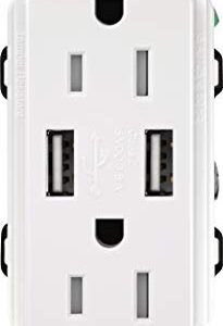 Lutron Claro 15 Amp USB Duplex Outlet | CAR-15-UBTR-WH | White