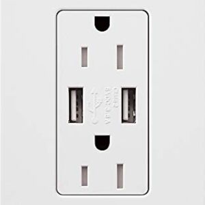 Lutron Claro 15 Amp USB Duplex Outlet | CAR-15-UBTR-WH | White