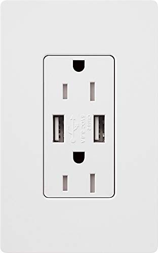 Lutron Claro 15 Amp USB Duplex Outlet | CAR-15-UBTR-WH | White