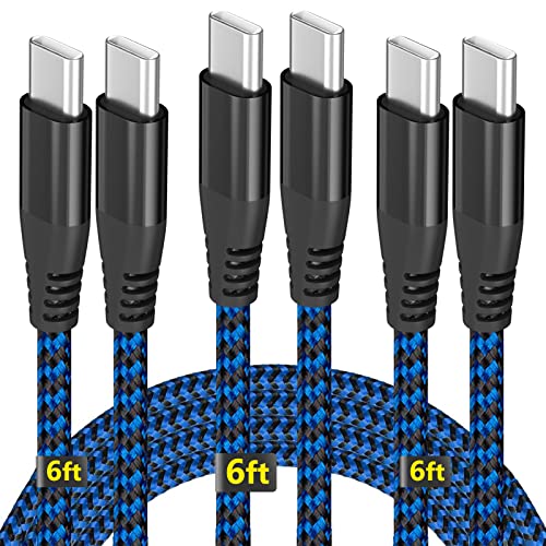 USB C to USB C Cable 6ft, 3Pack 60W Fast Charging USBC Cable Nylon Type C to Type C Charger Cord Compatible with Samsung Galaxy S22/S21/S20+ Ultra, Pixel, iPad Pro/Air 2020,Pixel,MacBook Pro 13''