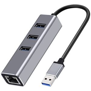usb 3.0 to ethernet adapter 4 in 1 multiport hub with gigabit ethernet 1000mbps rj45 lan network adapter compatible and 3-port usb3.0 support laptop pc macbook windows linux macos, and more