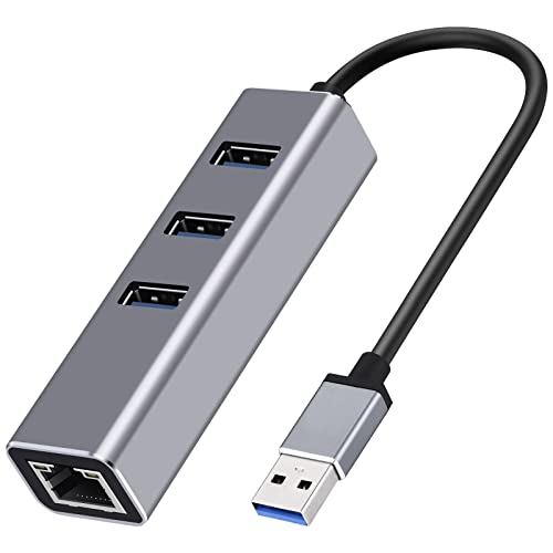 USB 3.0 to Ethernet Adapter 4 in 1 Multiport Hub with Gigabit Ethernet 1000Mbps RJ45 LAN Network Adapter Compatible and 3-Port USB3.0 Support Laptop PC MacBook Windows Linux MacOS, and More