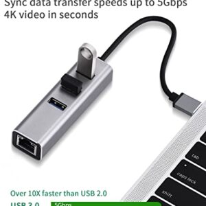 USB 3.0 to Ethernet Adapter 4 in 1 Multiport Hub with Gigabit Ethernet 1000Mbps RJ45 LAN Network Adapter Compatible and 3-Port USB3.0 Support Laptop PC MacBook Windows Linux MacOS, and More