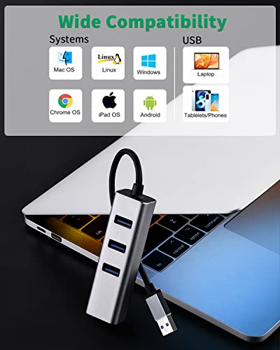 USB 3.0 to Ethernet Adapter 4 in 1 Multiport Hub with Gigabit Ethernet 1000Mbps RJ45 LAN Network Adapter Compatible and 3-Port USB3.0 Support Laptop PC MacBook Windows Linux MacOS, and More