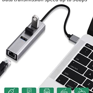 USB 3.0 to Ethernet Adapter 4 in 1 Multiport Hub with Gigabit Ethernet 1000Mbps RJ45 LAN Network Adapter Compatible and 3-Port USB3.0 Support Laptop PC MacBook Windows Linux MacOS, and More