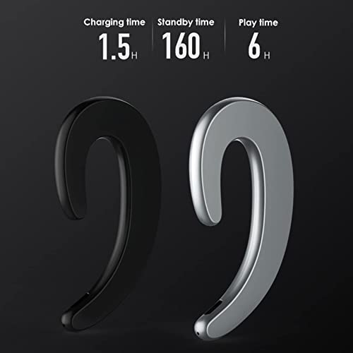 Open Ear Air Bone Conduction Headphones Wireless Single Earbud with Earhooks Bone Conducting Earphones Gym Sport Running Workout Ear Bud Comfortable Bluetooth Earpiece for Small Ear Canals Sliver