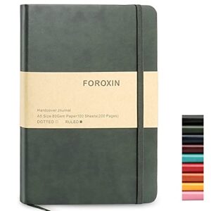 foroxin lined journal notebook dark green leather for women men 8.3 x 5.7 large college ruled 192 pages premium thick paper hardcover notebooks with inner pocket for work home school
