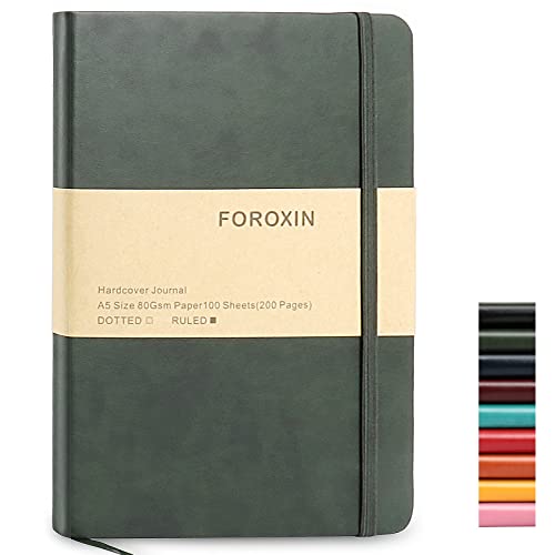 FOROXIN Lined Journal Notebook Dark Green Leather for Women Men 8.3 x 5.7 Large College Ruled 192 Pages Premium Thick Paper Hardcover Notebooks with Inner Pocket for Work Home School