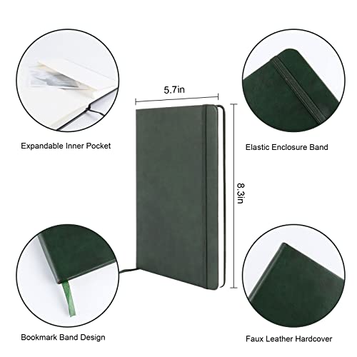FOROXIN Lined Journal Notebook Dark Green Leather for Women Men 8.3 x 5.7 Large College Ruled 192 Pages Premium Thick Paper Hardcover Notebooks with Inner Pocket for Work Home School