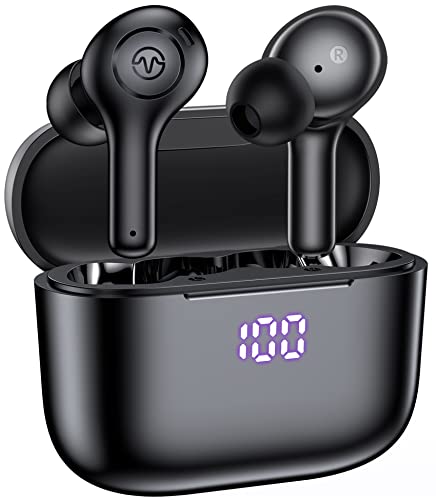 Wireless Earbuds Bluetooth Headphones 5.3 with 4-Mics Clear Call 50H Playback Waterproof Stereo Earphones with Wireless Charging Case LED Power Display in-Ear Headset for Workout/Home/Office Black