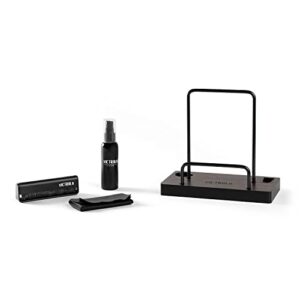victrola ‘the kit’ – a vinyl record cleaning kit, doubles as a record stand, includes anti-static brush, cleaning solution, cloth, espresso wood finish stand with smart black metal accents