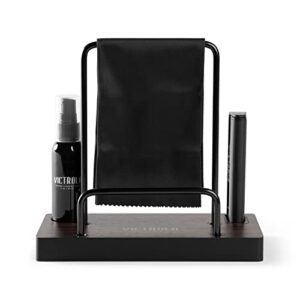 Victrola 'The Kit' - A Vinyl Record Cleaning Kit, Doubles as a Record Stand, Includes Anti-Static Brush, Cleaning Solution, Cloth, Espresso Wood Finish Stand with Smart Black Metal Accents