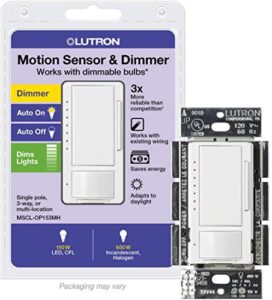 lutron maestro led+ motion sensor dimmer switch | no neutral required | mscl-op153m-wh | white