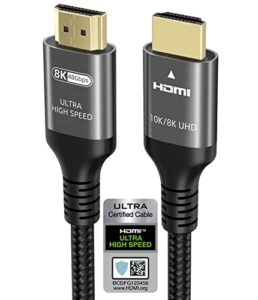 10k 8k 4k hdmi 2.1 cable 1.5 ft, certified 48gbps 1ms ultra high speed hdmi cable 4k 120hz 144hz 10k 8k 60hz 12bit dts:x dolby atmos hdr10+ arc earc compatible for gaming pc soundbar rtx3080 ps5 xbox