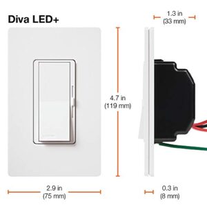 Lutron Diva 250W LED+ Dimmer Switch for Dimmable LED, Halogen and Incandescent Bulbs, Single-Pole or 3-Way, DVCL-253P-WH, White