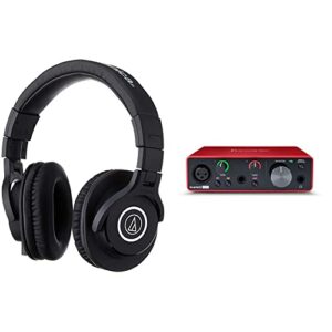 audio-technica ath-m40x professional studio monitor headphone, black, 90 degree swiveling earcups & focusrite scarlett solo (3rd gen) usb audio interface with pro tools | first