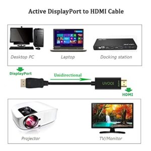 Active DisplayPort to HDMI 2.0 Cable Adapter 10Feet, UVOOI Display Port (DP) to HDMI Cord for 4K@60hz 2K@165Hz 2K@144Hz Cable Supporting Multi-Display Eyefinity Technology