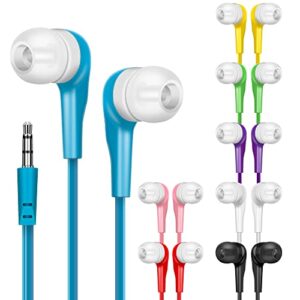 bulk earbuds headphones 10 pack earphones with comfortable silicone ear-bud for school classroom students kids and adult individually bagged (10pack,mix 8 colors)