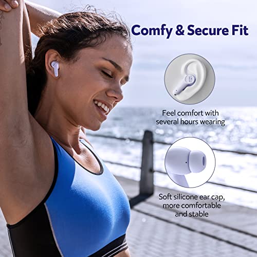 DACOM Bluetooth Headphones True Wireless Earbuds Mini Charging Case Noise Cancelling Wireless Earphones 40H Playtime Touch Control ENC in-Ear Headsets Deep Bass for Sport Running Fitness Purple