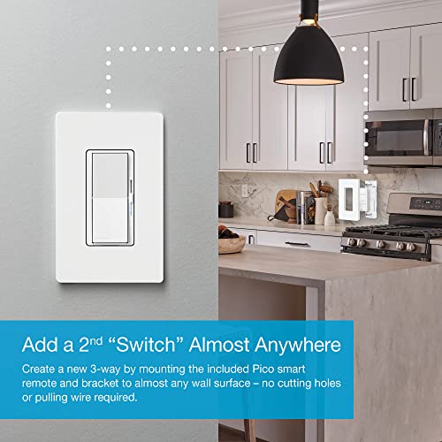 Lutron Diva Smart Dimmer Switch Starter Kit for Caséta Smart Lighting, with Smart Hub, Pico Remote, and Pedestal | No Neutral Wire Required | DVRF-BDG-1DP-A
