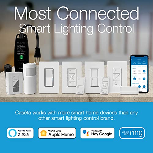 Lutron Diva Smart Dimmer Switch Starter Kit for Caséta Smart Lighting, with Smart Hub, Pico Remote, and Pedestal | No Neutral Wire Required | DVRF-BDG-1DP-A