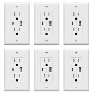 topgreener usb outlet, type c usb wall charger outlet, 15 amp tr receptacle plug, charging power outlet with usb ports, electrical usb socket, ul listed, tu21536ac-w-2pcs, white, 2 pack
