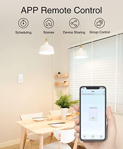 GHome Smart Dimmer Switch Work with Alexa Google Home, Single Pole 2.4GHz Wi-Fi Switch for Dimmable LED CFL INC Light Bulbs, Neutral Wire Required, UL Certified, No Hub Required, 4Pack