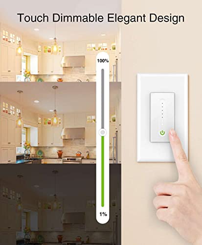 GHome Smart Dimmer Switch Work with Alexa Google Home, Single Pole 2.4GHz Wi-Fi Switch for Dimmable LED CFL INC Light Bulbs, Neutral Wire Required, UL Certified, No Hub Required, 4Pack