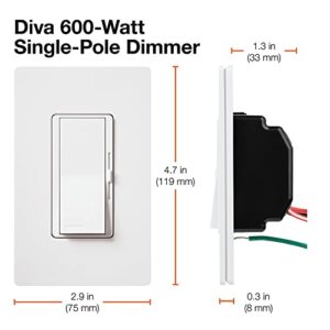 Lutron Diva Dimmer Switch for Incandescent Bulbs, 600-Watt/Single-Pole, DV-600P-WH, White