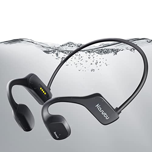 Kasutu Bone Conduction Headphones, Open-Ear Bluetooth 5.2 Headphones Built-in 8G Memory, IP68 Waterproof Sports MP3 Earphones with Mic for Swimming Running Hiking Cycling