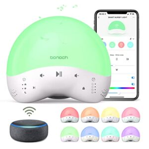 bonoch baby sound machine, night light, ok-to-wake clock, time-to-rise sleep trainer, white noise machine for sleeping baby, 25 sounds for kid adult, timer, dimmable & app & voice control with alexa