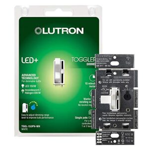 lutron toggler led+ dimmer switch | 150-watt, single-pole/3-way | tgcl-153ph-wh | white