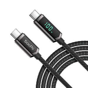 soopii usb c cable, 4ft nylon braided usb c to usb c cable, 100w pd fast charging type-c cable with led display for lpad mini/air/pro, macbook pro, samsung galaxy s22/s10, pixel, lg