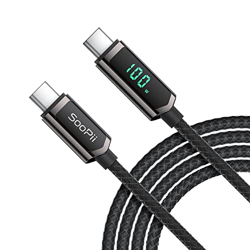 SOOPII USB C Cable, 4FT Nylon Braided USB C to USB C Cable, 100W PD Fast Charging Type-C Cable with LED Display for lPad Mini/Air/Pro, MacBook Pro, Samsung Galaxy S22/S10, Pixel, LG