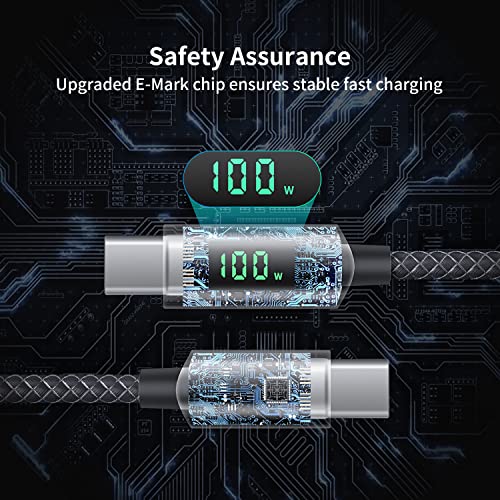 SOOPII USB C Cable, 4FT Nylon Braided USB C to USB C Cable, 100W PD Fast Charging Type-C Cable with LED Display for lPad Mini/Air/Pro, MacBook Pro, Samsung Galaxy S22/S10, Pixel, LG