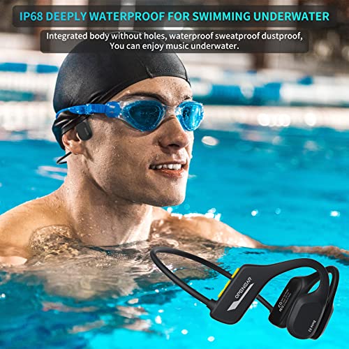 Bone Conduction Headphones, Jimbobo Open Ear Wireless Bluetooth Sport Earphones with Built-in 8GB Memory MP3 Player, Noise Cancelling Mic, IP68 Waterproof Headset for Swimming Running Cycling (Black)