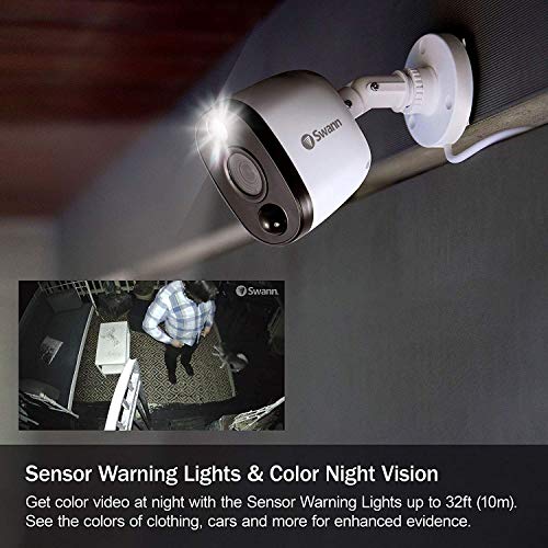 Swann Add-On DVR Bullet Security Camera System with Sensor Spotlight, 1080p Full HD Video, Indoor or Outdoor Design, Dusk to Dawn Color Night Vision Plus True Detect™ Heat and Motion Detection