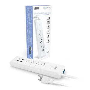 feit electric smart power strip, smart plugs work with alexa and google home, no hub required, 4 sockets, 4 usb ports, remote control from anywhere, 15 amp, indoor smart powerstrip, powerstrip/wifi