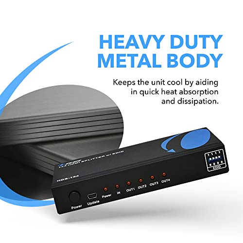 4K 1x4 HDMI Splitter 1 in 4 Out by OREI - Ultra HD @ 30 Hz 1x4 Ver. 1.4 HDCP, Power HDMI Supports 3D Full HD 1080P for Xbox, PS4 PS3 Fire Stick Blu Ray Apple TV HDTV - Adapter Included