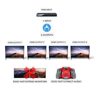 4K 1x4 HDMI Splitter 1 in 4 Out by OREI - Ultra HD @ 30 Hz 1x4 Ver. 1.4 HDCP, Power HDMI Supports 3D Full HD 1080P for Xbox, PS4 PS3 Fire Stick Blu Ray Apple TV HDTV - Adapter Included