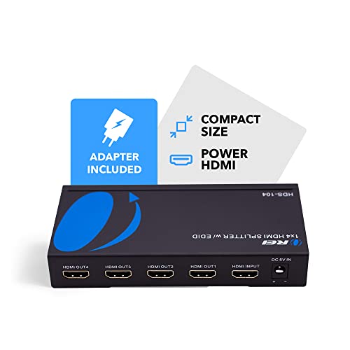 4K 1x4 HDMI Splitter 1 in 4 Out by OREI - Ultra HD @ 30 Hz 1x4 Ver. 1.4 HDCP, Power HDMI Supports 3D Full HD 1080P for Xbox, PS4 PS3 Fire Stick Blu Ray Apple TV HDTV - Adapter Included