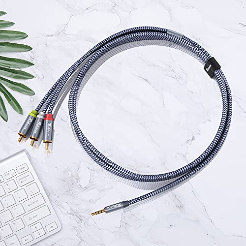 RIKSOIN 3.5mm to 3 RCA Audio Video Cable, 6.6FT/2M 3.5mm to 3-Male RCA Adapter Stereo AUX Cord AV Cable for MP3, Camcorders, Tablet, Speaker, Home Theater, DVD Player & More (Grey)