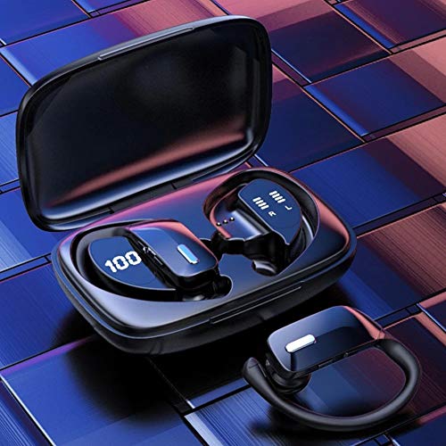 Wireless Earbuds Bluetooth Headphones, BD&M Sport Earphones with LED Display TWS Stereo Deep Bass Ear Buds with Earhooks Waterproof in-Ear Built-in Mic Headset for Running Workout - Black