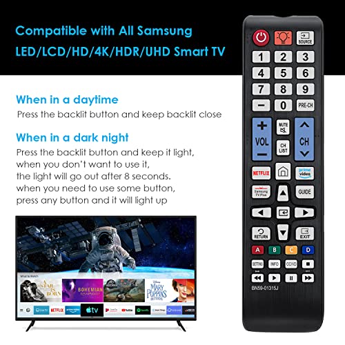 (BN59-01315J) Universal Remote Control with Backlit for Samsung TV Remote Control Replacement All Samsung LCD LED HDTV 3D Smart TVs Models